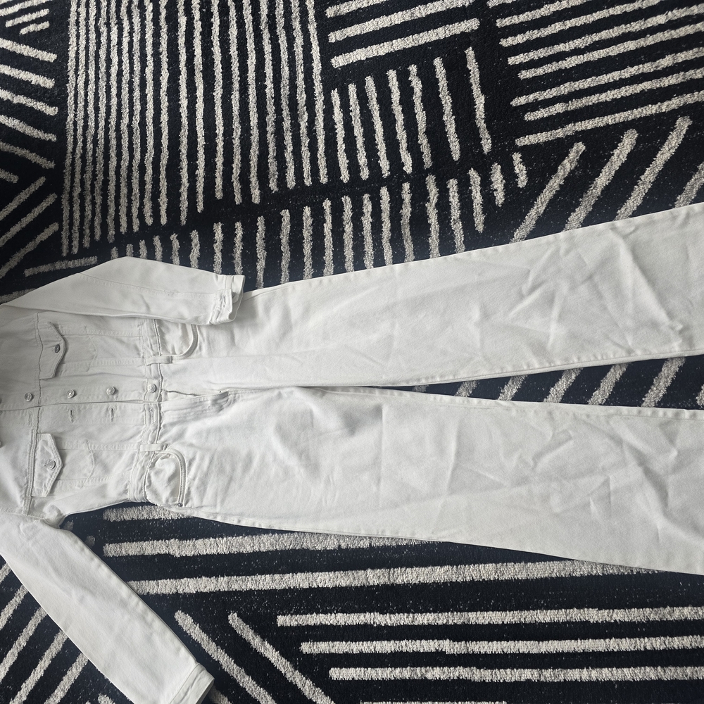 Zara White Denim Overalls Straight Leg
